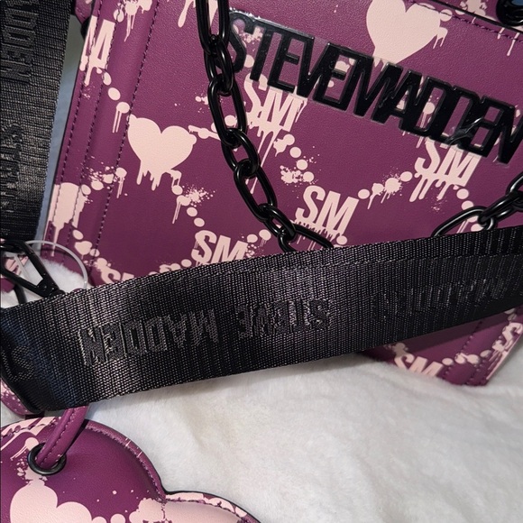 STEVE MADDEN EVELYN BLEEDING HEARTS CROSSBODY BAG WCOIN PURSE HALLOWEEN PURPLE - Picture 4 of 9